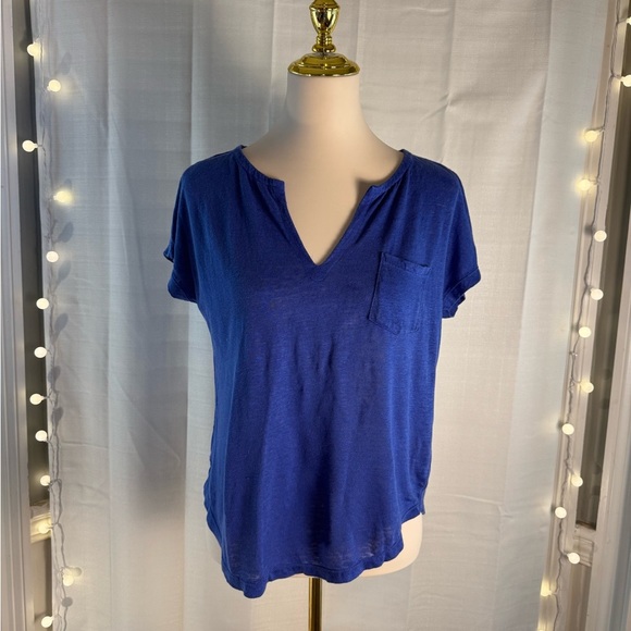 Lilly Pulitzer Blue Relaxed Notched Collar Cuffed Sleeve Tee - Picture 5 of 6